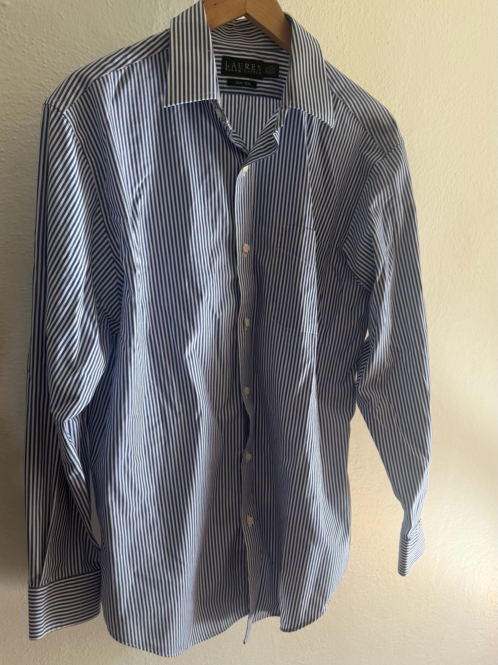 Lauren Ralph Lauren Non Iron Blue White Stripe Dress Shirt Mens 16.5 34/35 Large